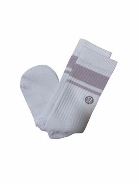 lululemon athletica White Crew Socks with Light Purple Stripes